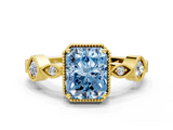 Yellow gold Fancy Blue Radiant  Cut Diamond Milgrain Marquise Band with Prong Setting_3