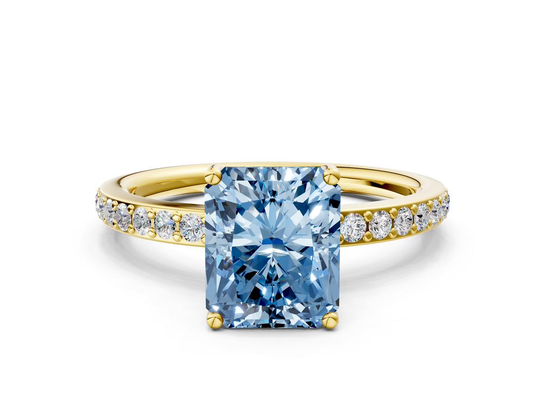 Yellow gold Fancy Blue Radiant  Cut Diamond Pavé Band Ring with Four-Prong Setting_23
