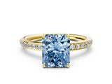 Yellow gold Fancy Blue Radiant  Cut Diamond Pavé Band Ring with Four-Prong Setting_23