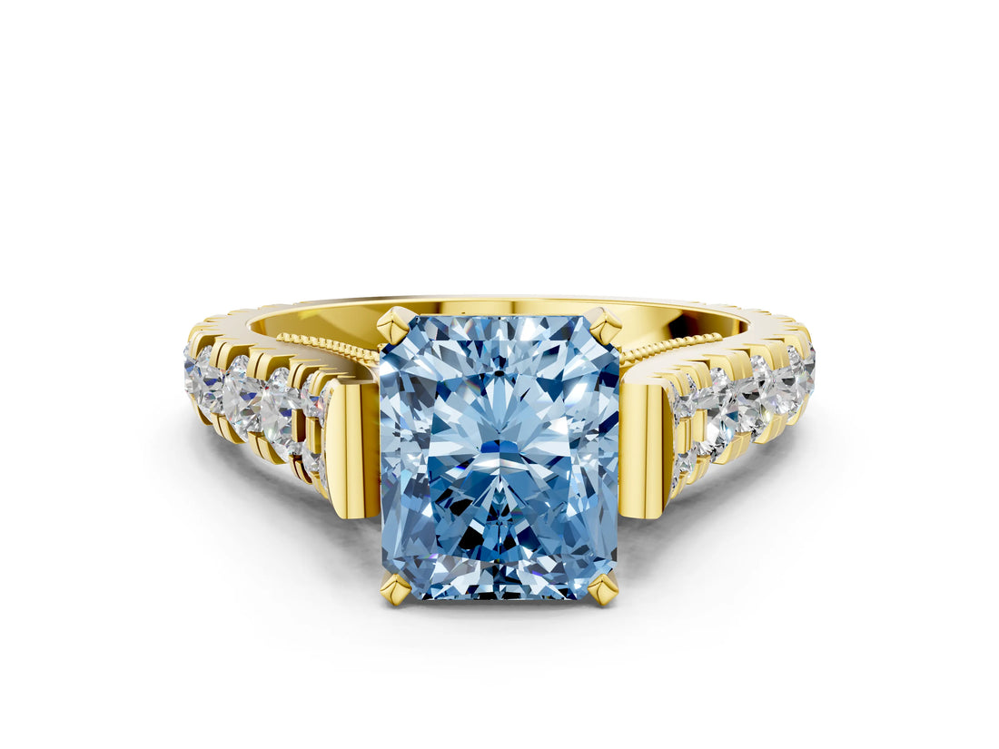 Yellow gold Fancy Blue Radiant  Cut Diamond Pavé Band Solitaire with Four-Prong Setting_15
