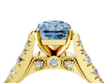Yellow gold Fancy Blue Radiant  Cut Diamond Pavé Band Solitaire with Four-Prong Setting_19