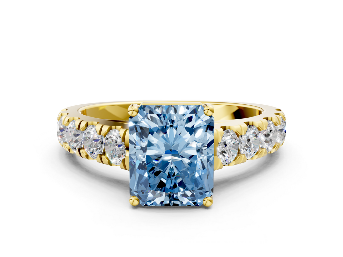 Yellow gold Fancy Blue Radiant  Cut Diamond Pavé Band Solitaire with Four-Prong Setting_3