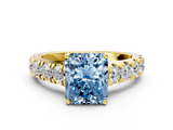 Yellow gold Fancy Blue Radiant  Cut Diamond Pavé Band Solitaire with Four-Prong Setting_3