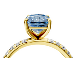 Yellow gold Fancy Blue Radiant  Cut Diamond Pavé Band Solitaire with Four-Prong Setting_7