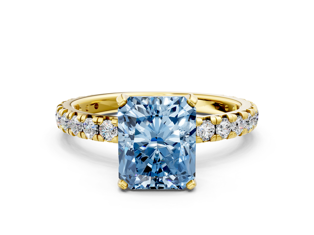 Yellow gold Fancy Blue Radiant  Cut Diamond Pavé Band with Four-Prong Setting_38