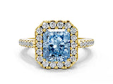 Yellow gold Fancy Blue Radiant Cut Diamond Pavé Halo Ring with Four-Prong Setting_36