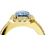 Yellow gold Fancy Blue Radiant Cut Diamond Pavé Halo Ring with Four-Prong Setting_40