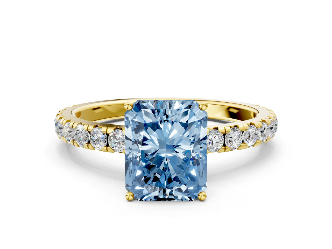 Yellow gold Fancy Blue Radiant Cut Diamond Pavé Solitaire Engagement Ring with Four-Prong Setting_69