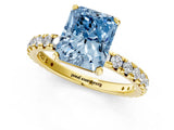 Yellow gold Fancy Blue Radiant Cut Diamond Pavé Solitaire Ring with Round Band and Prong Setting_13