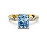 Yellow gold Fancy Blue Radiant Cut Diamond Pavé Solitaire Ring with Round Band and Prong Setting_24