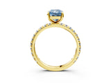 Yellow gold Fancy Blue Radiant Cut Diamond Pavé Solitaire Ring with Round Band and Prong Setting_27