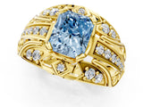 Yellow gold Fancy Blue Radiant Cut Diamond Pave Art Deco Split Shank Ring with Four-Prong Setting_1