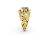 Yellow gold Fancy Blue Radiant Cut Diamond Pave Art Deco Split Shank Ring with Four-Prong Setting_2