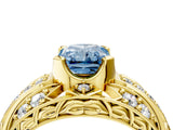 Yellow gold Fancy Blue Radiant Cut Diamond Pave Art Deco Split Shank Ring with Four-Prong Setting_4