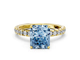 Yellow gold Fancy Blue Radiant Cut Diamond Pave Band Solitaire Ring with Four-Prong Setting_57