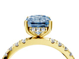 Yellow gold Fancy Blue Radiant Cut Diamond Pave Band Solitaire Ring with Four-Prong Setting_61