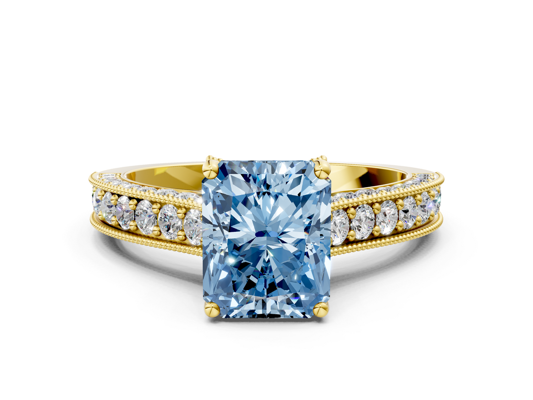 Yellow gold Fancy Blue Radiant  Cut Diamond Pave Band with Four-Prong Setting_36