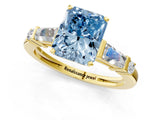 Yellow gold Fancy Blue Radiant  Cut Diamond Ring with Baguette Side Stones, Channel Set Band, and Four-Prong Setting_25