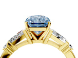 Yellow gold Fancy Blue Radiant  Cut Diamond Ring with Baguette Side Stones, Channel Set Band, and Four-Prong Setting_28