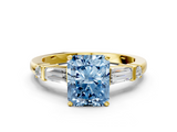 Yellow gold Fancy Blue Radiant  Cut Diamond Ring with Baguette Side Stones, Channel Set Band, and Four-Prong Setting_3
