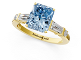 Yellow gold Fancy Blue Radiant  Cut Diamond Ring with Baguette Side Stones, Channel Set Band, and Four-Prong Setting_4