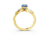 Yellow gold Fancy Blue Radiant  Cut Diamond Ring with Baguette Side Stones, Channel Set Band, and Four-Prong Setting_6