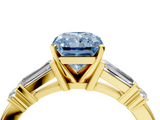 Yellow gold Fancy Blue Radiant  Cut Diamond Ring with Baguette Side Stones, Channel Set Band, and Four-Prong Setting_7
