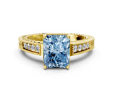 Yellow gold Fancy Blue Radiant Cut Diamond Ring with Milgrain Pavé Band and Four-Prong Setting_20
