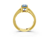 Yellow gold Fancy Blue Radiant Cut Diamond Ring with Milgrain Pavé Band and Four-Prong Setting_23