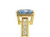 Yellow gold Fancy Blue Radiant Cut Diamond Ring with Milgrain Pavé Band and Four-Prong Setting_25