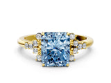 Yellow gold Fancy Blue Radiant Cut Diamond Ring with Side Stones and Four-Prong Setting_95