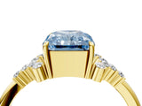 Yellow gold Fancy Blue Radiant Cut Diamond Ring with Side Stones and Four-Prong Setting_99
