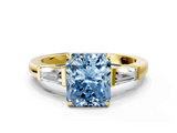 Yellow gold Fancy Blue Radiant  Cut Diamond Ring with Tapered Baguette Side Stones in Four-Prong Setting_3