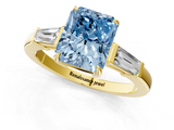 Yellow gold Fancy Blue Radiant  Cut Diamond Ring with Tapered Baguette Side Stones in Four-Prong Setting_4
