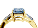 Yellow gold Fancy Blue Radiant  Cut Diamond Ring with Tapered Baguette Side Stones in Four-Prong Setting_7
