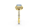 Yellow gold Fancy Blue Radiant Cut Diamond Scalloped Halo Engagement Ring with Round Shared Prong Band_14