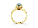 Yellow gold Fancy Blue Radiant Cut Diamond Scalloped Halo Engagement Ring with Round Shared Prong Band_15