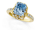 Yellow gold Fancy Blue Radiant Cut Diamond Scalloped Halo Engagement Ring with Round Shared Prong Band_25