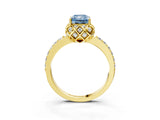 Yellow gold Fancy Blue Radiant Cut Diamond Scalloped Halo Engagement Ring with Round Shared Prong Band_27