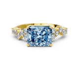 Yellow gold Fancy Blue Radiant Cut Diamond Scattered Round Accent Ring with Prong Setting_12