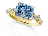 Yellow gold Fancy Blue Radiant Cut Diamond Scattered Round Accent Ring with Prong Setting_13