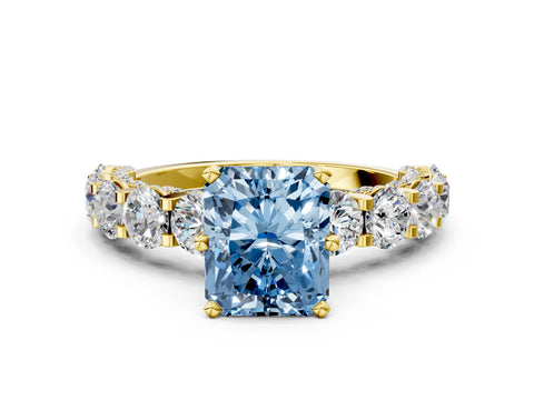Yellow gold Fancy Blue Radiant Cut Diamond Side Stone Engagement Ring with Four-Prong Setting_24