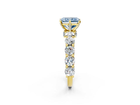 Yellow gold Fancy Blue Radiant Cut Diamond Side Stone Engagement Ring with Four-Prong Setting_26