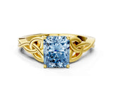 Yellow gold Fancy Blue Radiant Cut Diamond Solitaire Celtic Knot Ring with Four-Prong Setting_78