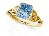 Yellow gold Fancy Blue Radiant Cut Diamond Solitaire Celtic Knot Ring with Four-Prong Setting_79