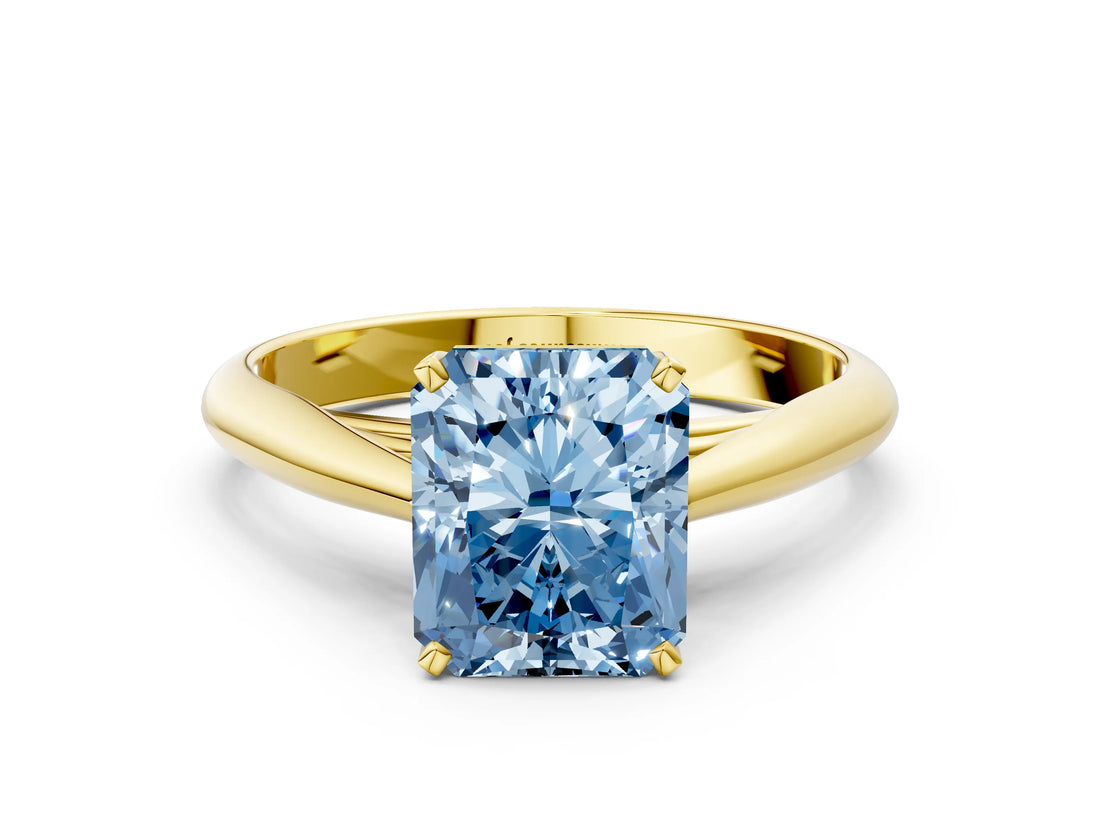 Yellow gold Fancy Blue Radiant Cut Diamond Solitaire Engagement Ring with Cathedral Setting and Four-Prong Mount_30