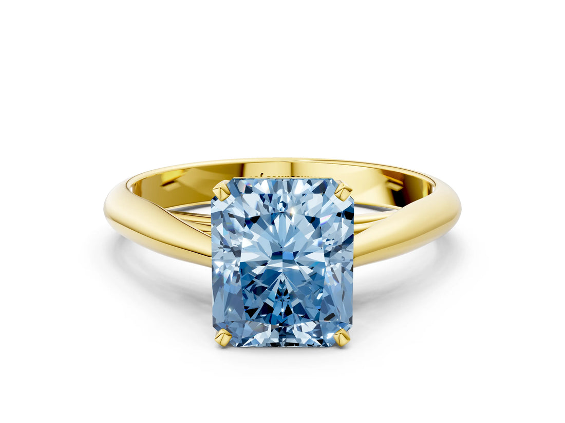 Yellow gold Fancy Blue Radiant Cut Diamond Solitaire Engagement Ring with Cathedral Setting and Four-Prong Mount_78