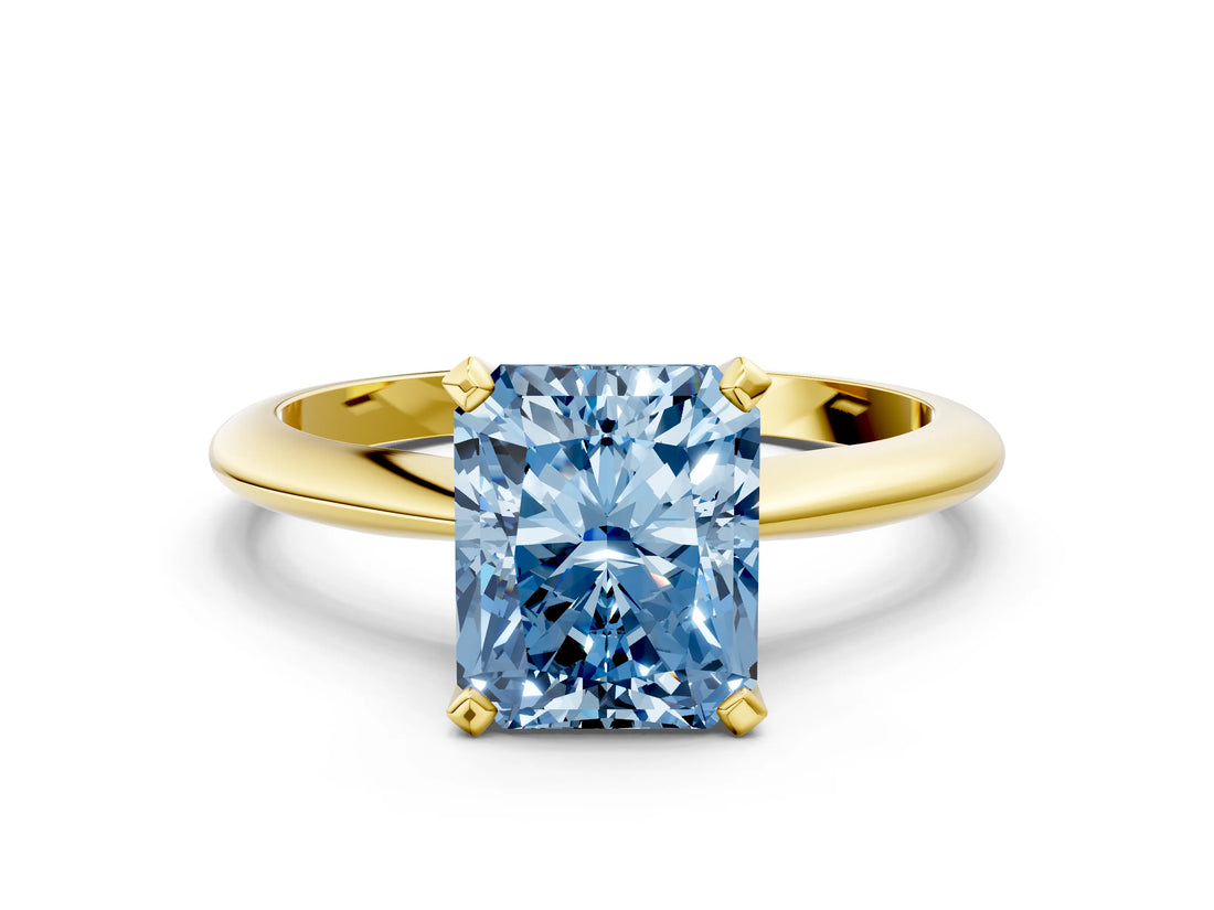 Yellow gold Fancy Blue Radiant Cut Diamond Solitaire Engagement Ring with Classic Band and Four-Prong Setting_36