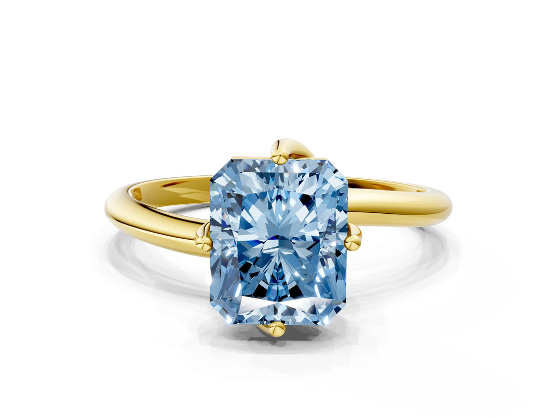 Yellow gold Fancy Blue Radiant Cut Diamond Solitaire Engagement Ring with Four-Prong Setting and Classic Band_20