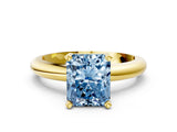Yellow gold Fancy Blue Radiant Cut Diamond Solitaire Engagement Ring with Round Band and Four-Prong Setting_155